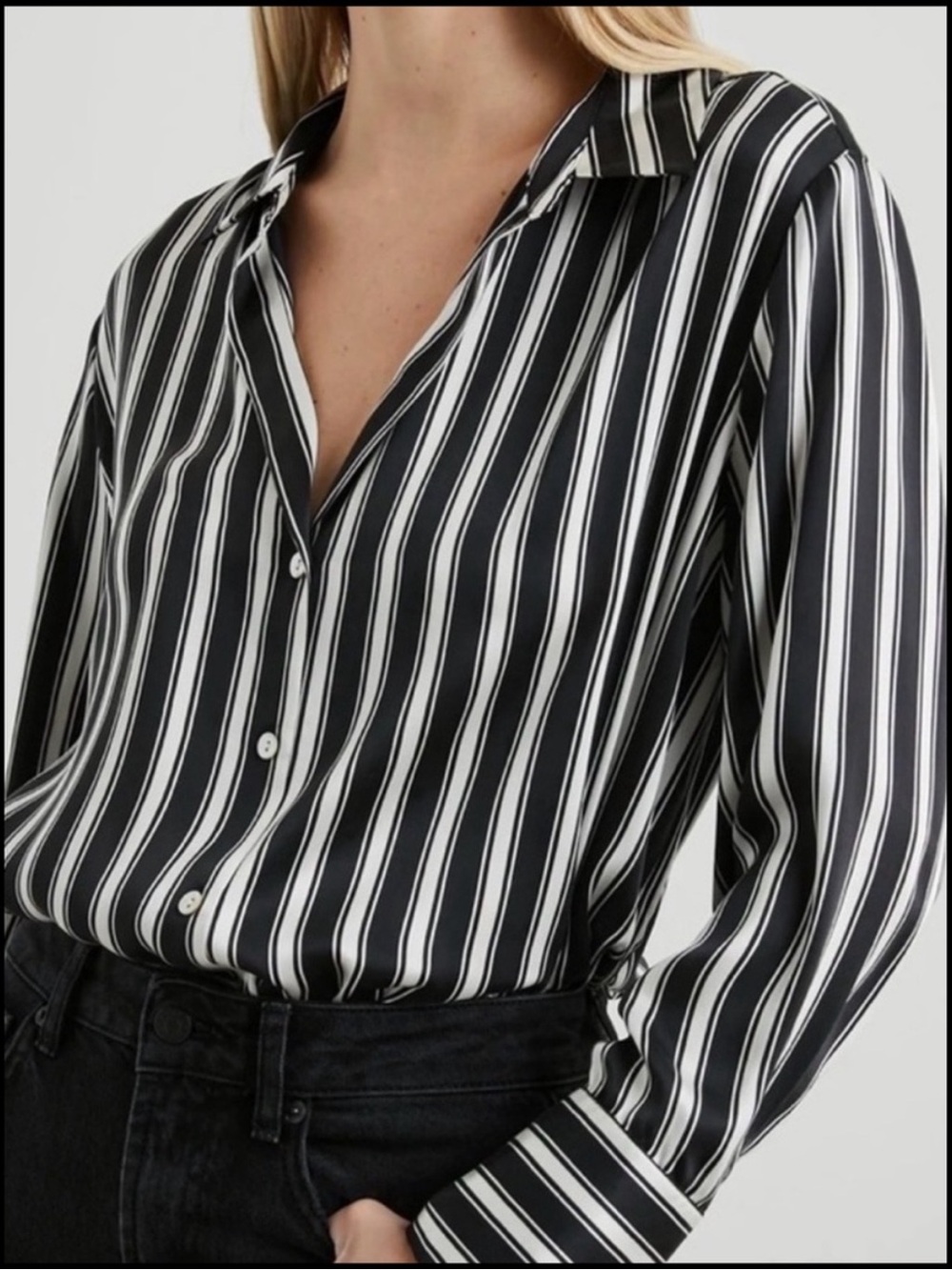 RAILS (100% Silk) Black & White Vertical Stripe Button-Down Shirt